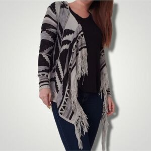 Southwest Aztec Fringe Bohemian Cardigan w Hood Size Small